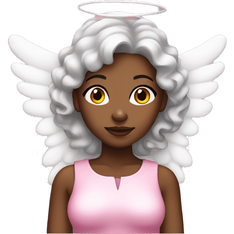 Black woman dressed as an angel in pink emoji