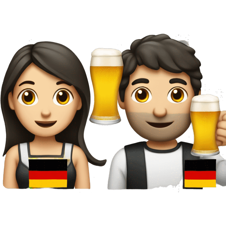 Dark hair man and woman with beer and German flag emoji