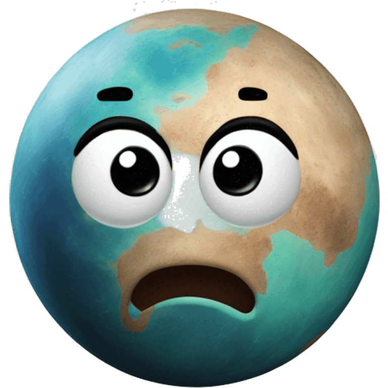 planet Neptune with a cartoon face but dirt on emoji