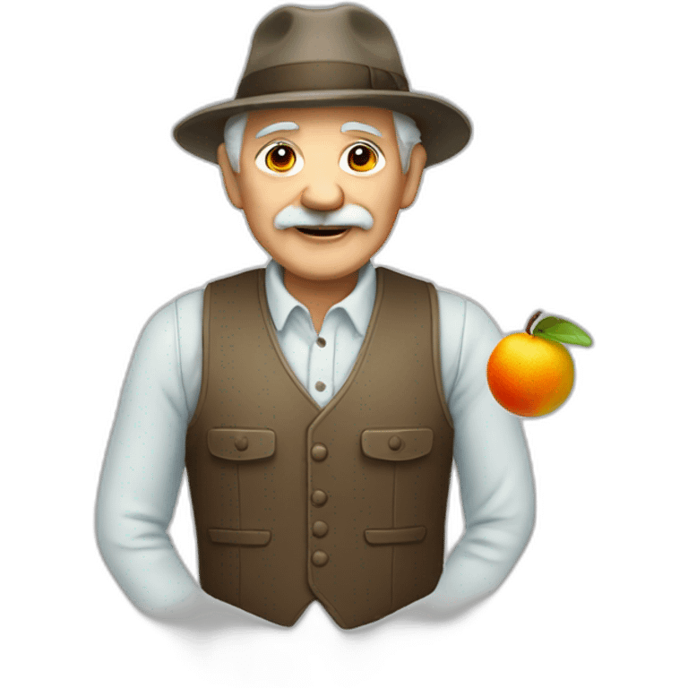 gentle old man with a vest displaying fruits emoji