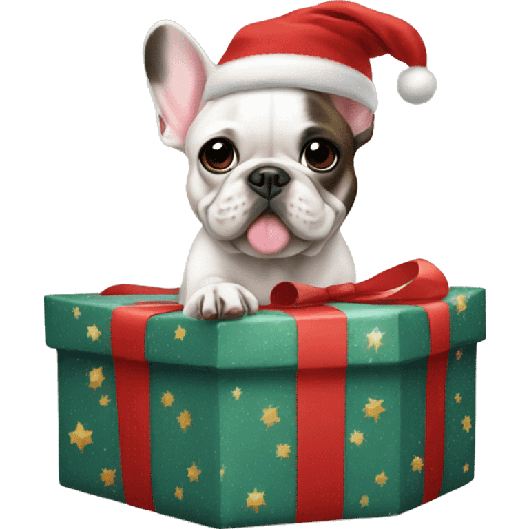 French bulldog in Christmas present emoji