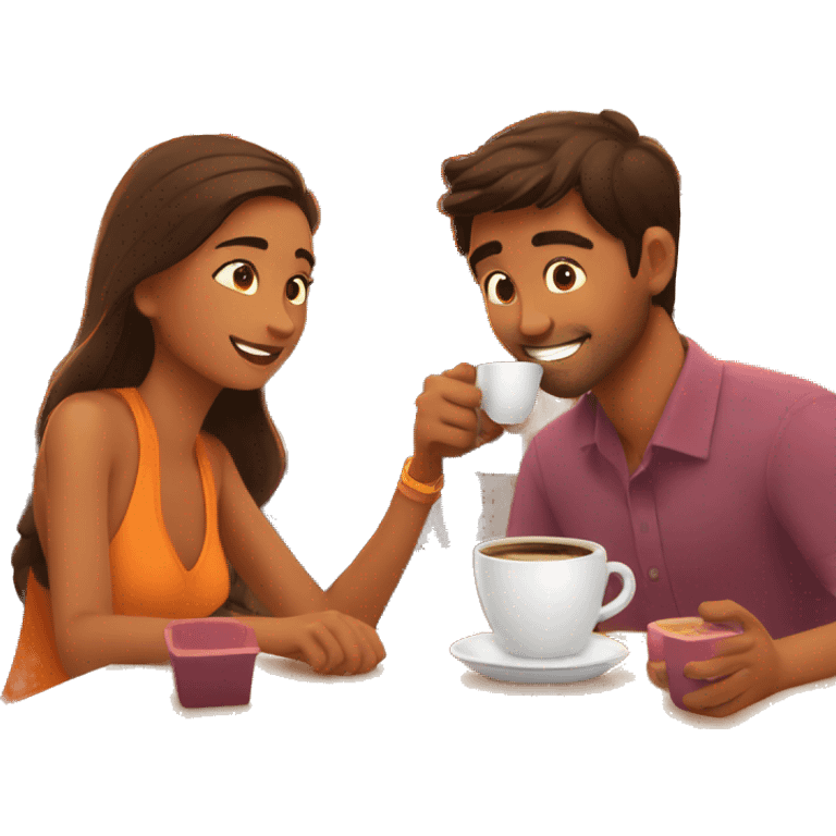 Indian animates young man with his gf sipping a coffee in a vibrant cafe emoji