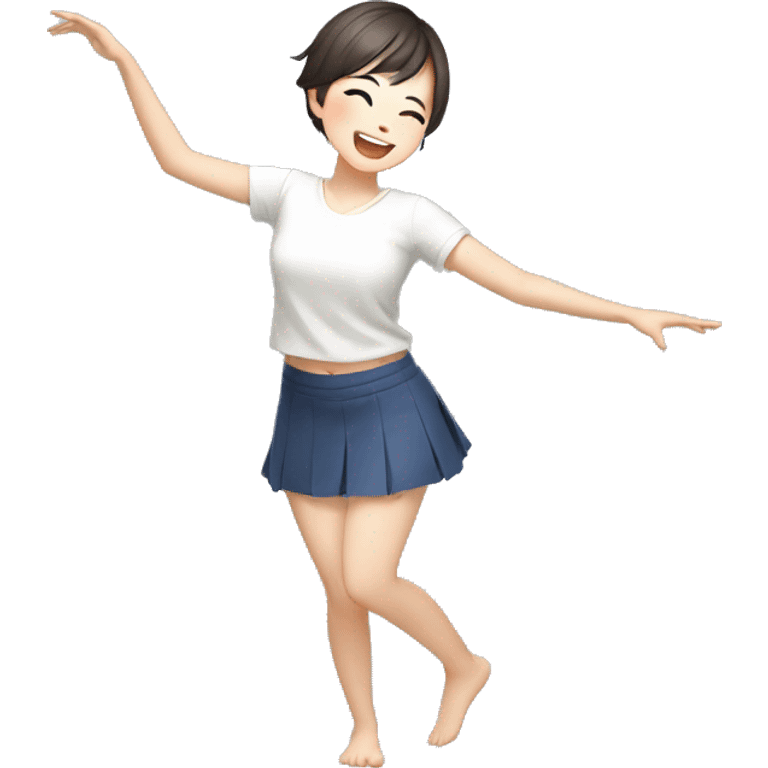 korean girl short hair dubing dance postion with smile emoji