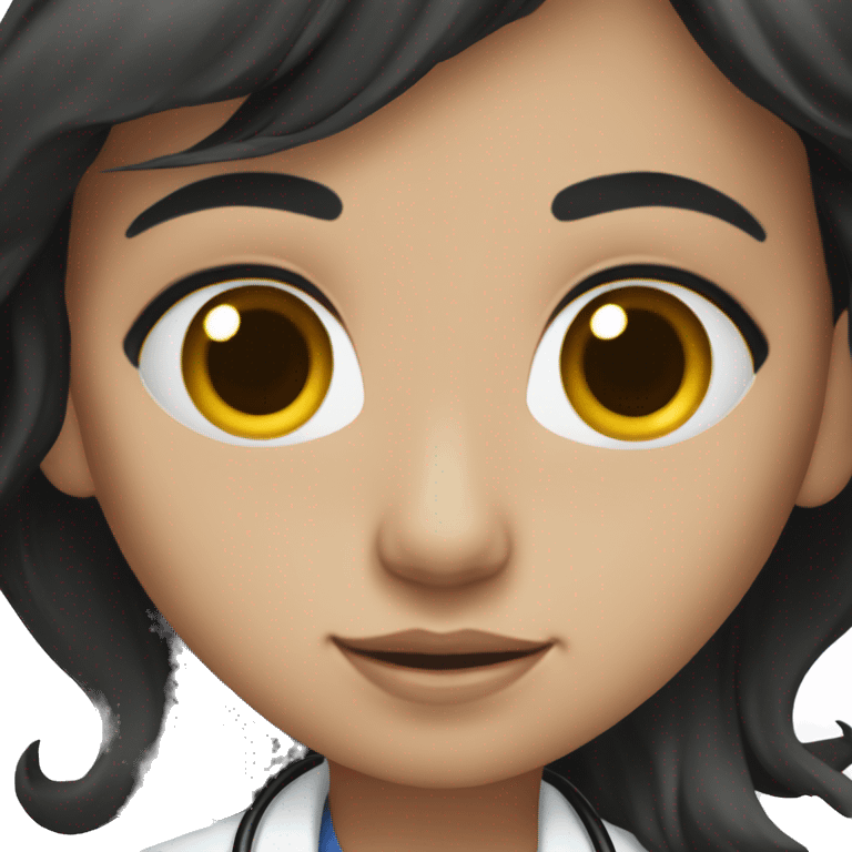 doctor, black hair, girl, white skin, brown eyes emoji