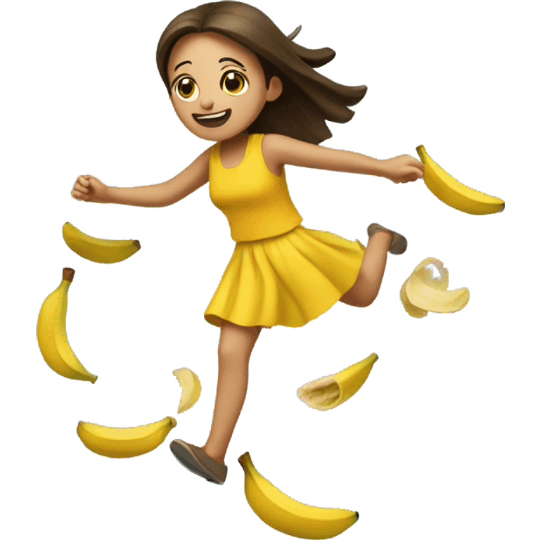 girl falling next to a banana peel emoji