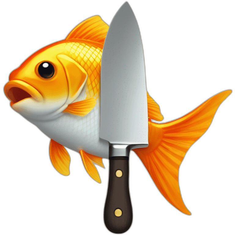 gold fish holding knife emoji