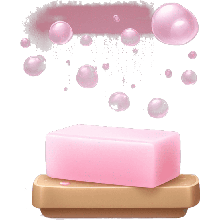 Light pink soap bar sitting on a soap holder, with soap bubbles  emoji