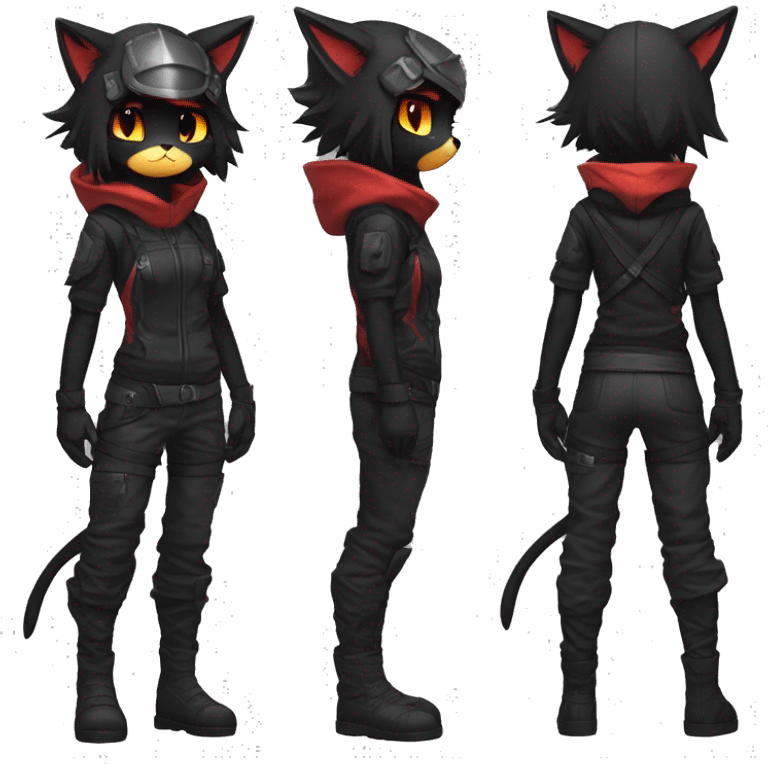 Edgy Shy Anthro Ninja boyish cool pretty dark black Litten-Pokémon-cat-fursona-animal techwear emoji