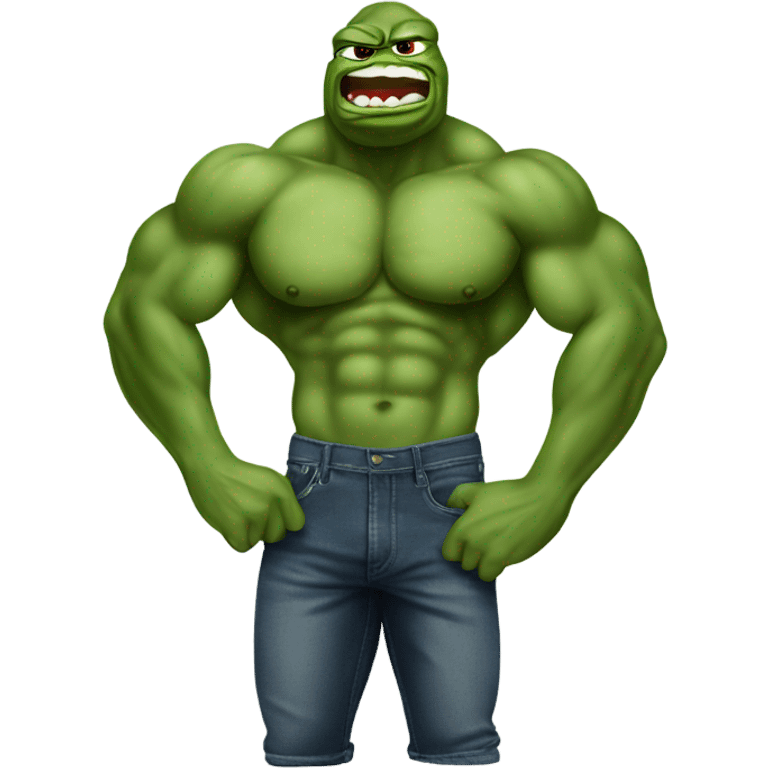 Body builder Pepe the frog tearing off shirt emoji