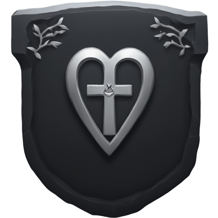 a black tombstone with the inscriptions in silver RIP and a silver heart in the center emoji