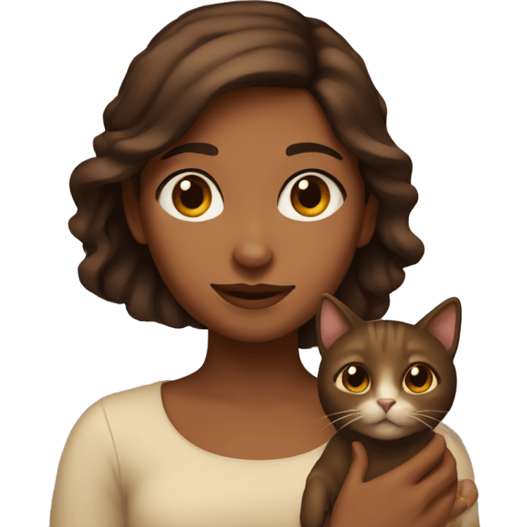 Brown girl with brown hairholding brown cat emoji