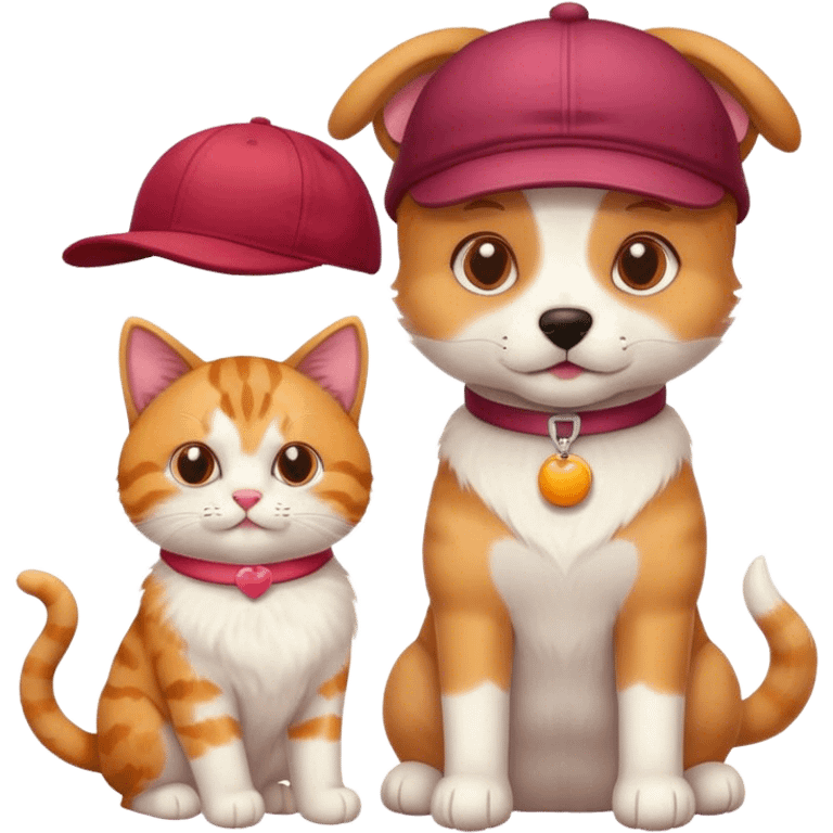 Dog with cap and a cat with toys  emoji