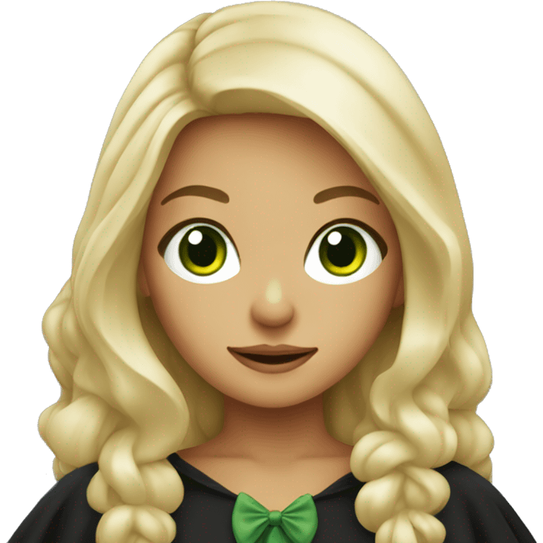 Blonde girl with green eyes dressed as a witch emoji