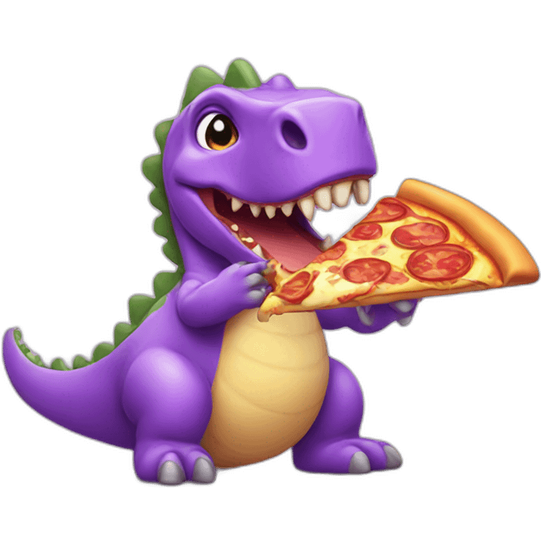 Purple mini cute dinosaur eating pizza  emoji