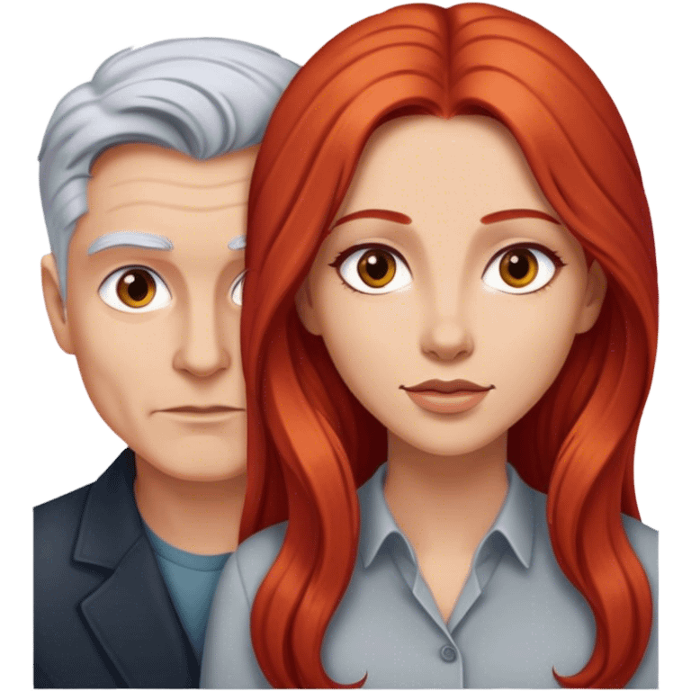 Long red hair woman and young gray hair man couple emoji