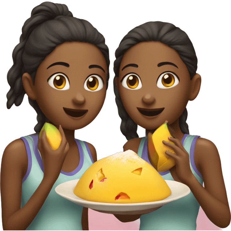 two girls eating a mango dessert  emoji