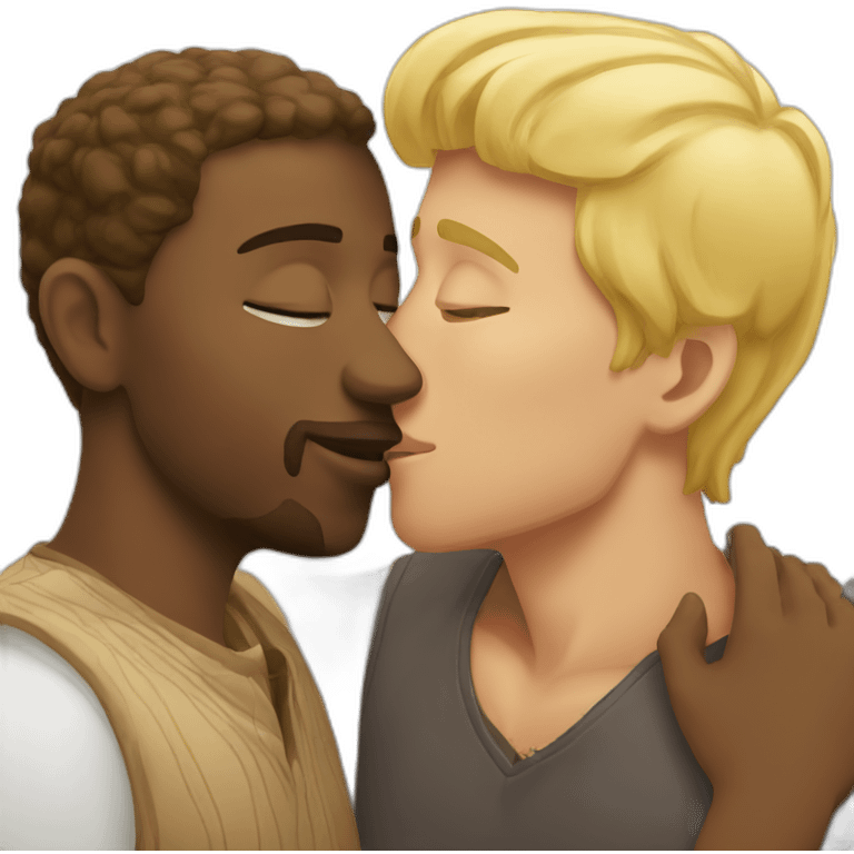 Hungarian blond man kissing African man emoji