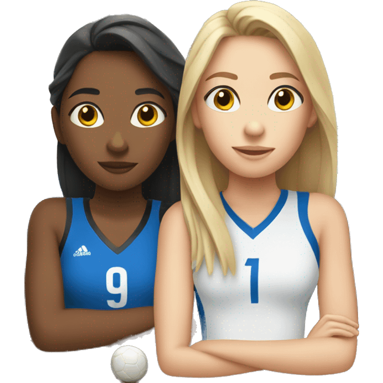  2 girls watching soccer in blu and white clothes emoji