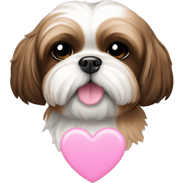 Shih tzu dog short brown ears with pink heart pendant emoji