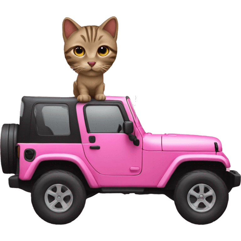 Pink jeep with cat driver emoji