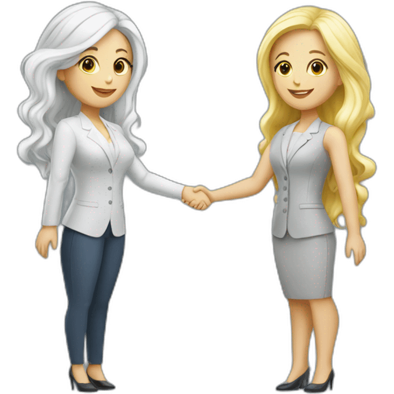 two ukrainian white business women with different hair colors from each other shaking hands full bodies emoji