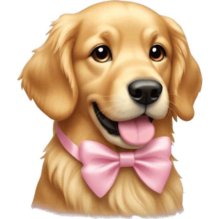 Golden Retriever with a light pink bow around its neck emoji