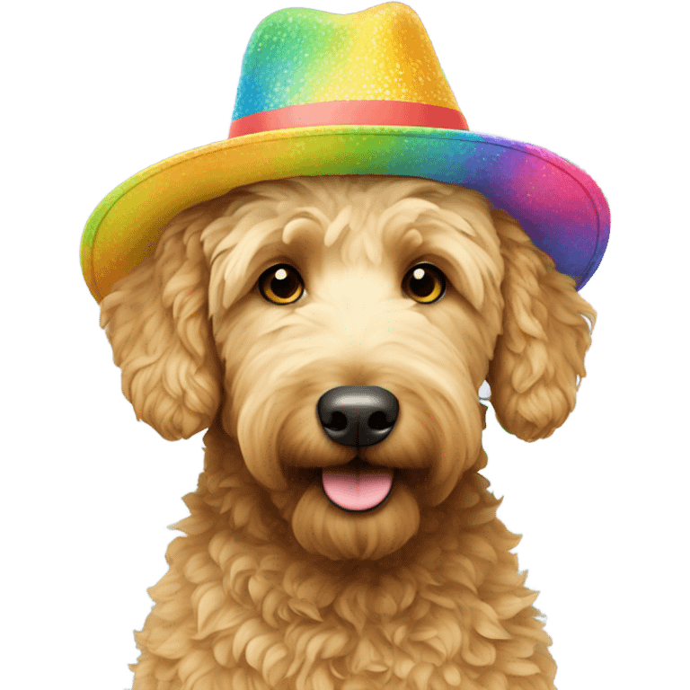 Golden doodle with a summer hat emoji