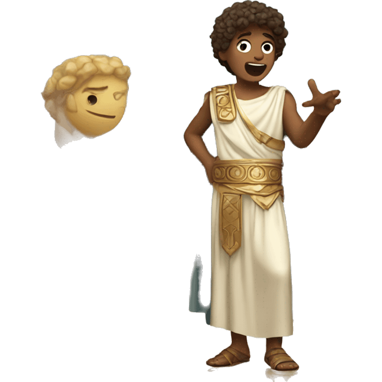 boy in a Ancient Greek costume singing, on stage  emoji