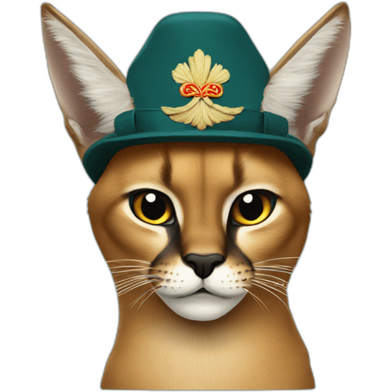 Caracal cat with Russia ushanka-hat emoji