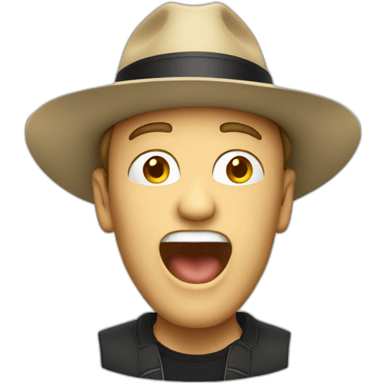 White man with hat singing emoji