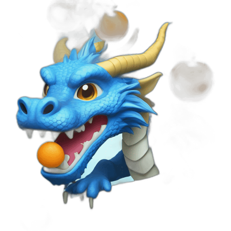 Blue Chinese dragon picking tangerines from a tree emoji