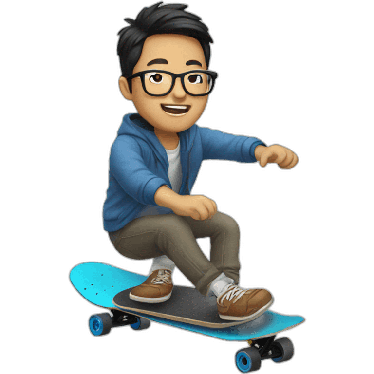 Asian guy with glasses riding electric skateboard emoji