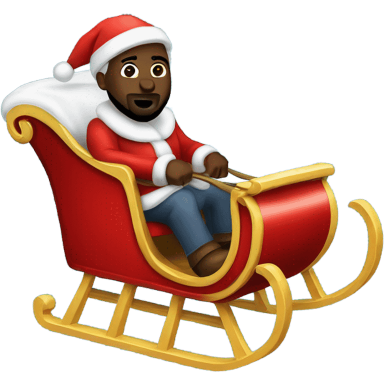 Kanye west riding a sleigh with a Santa hat on. Passing out gifts emoji