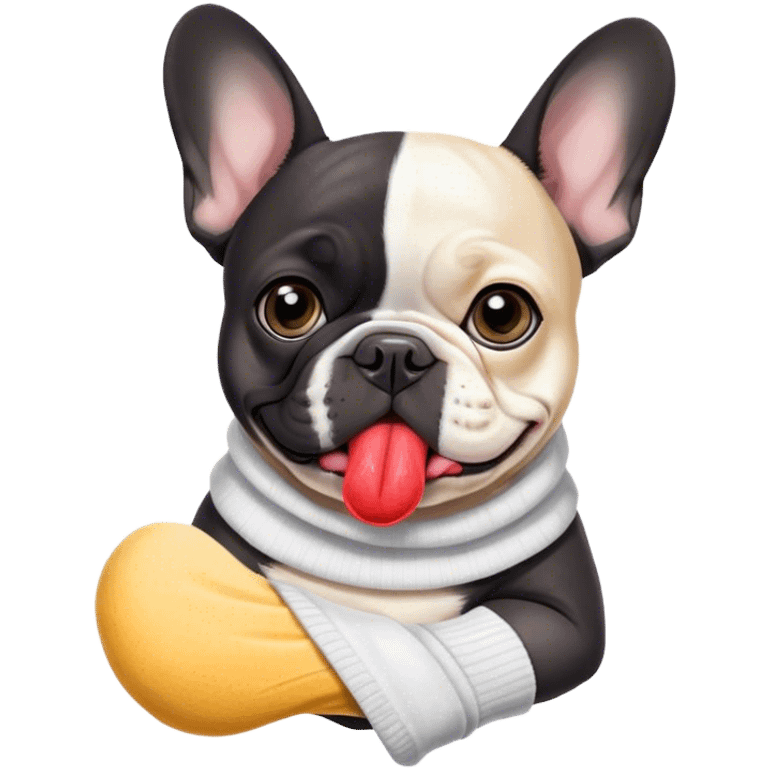 Black and white frenchie eating a sock  emoji