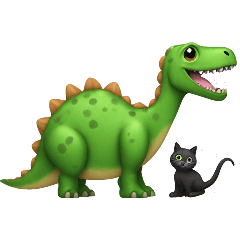 Create a green dinosaur holding a hampster next to a kitty cat emoji