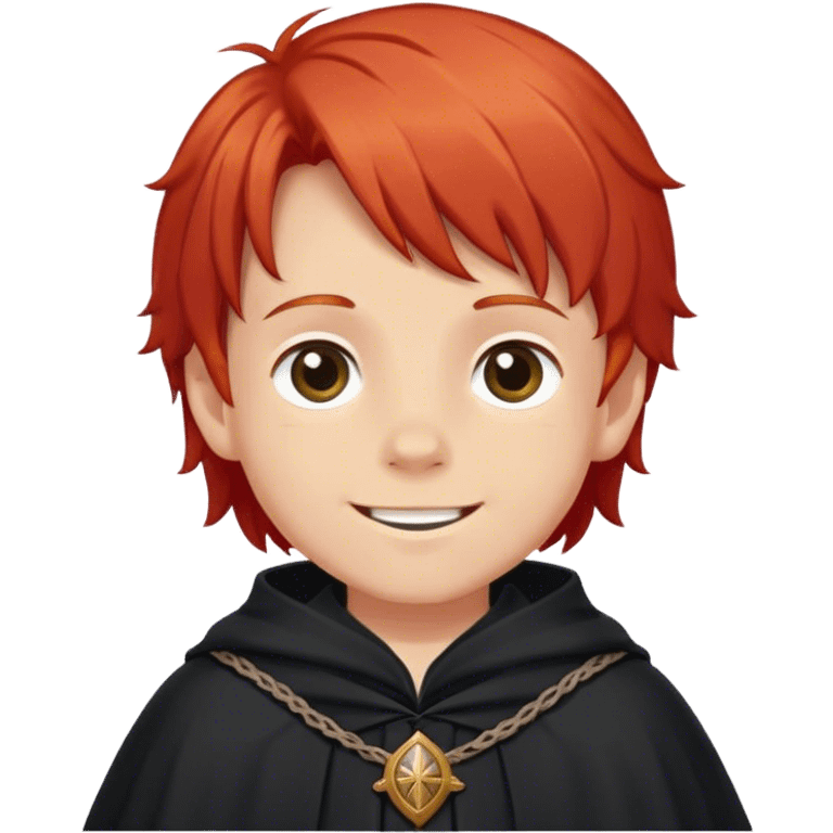 happy boy red hair in pilgrim medieval cloak without hat emoji