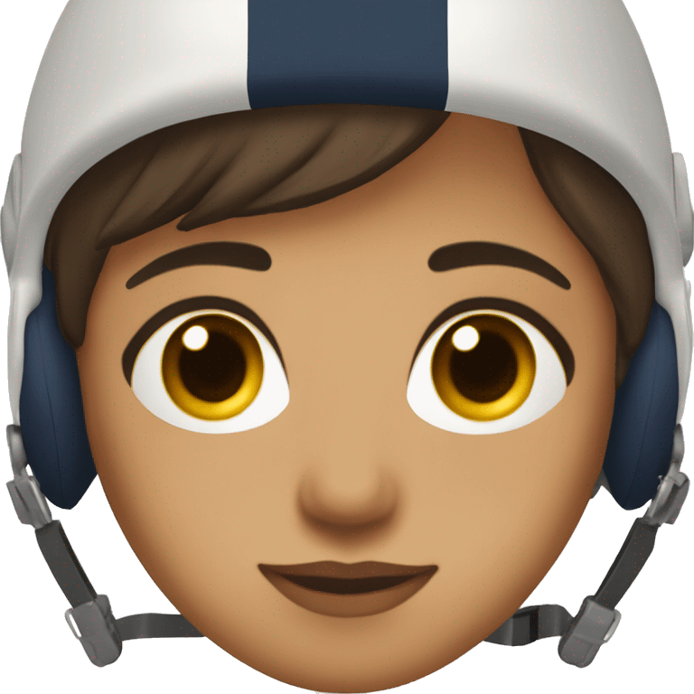 Female Navy helicopter pilot with medium short hair, brown eyes, dark face, white skin, pretty face, warm tone makeup emoji