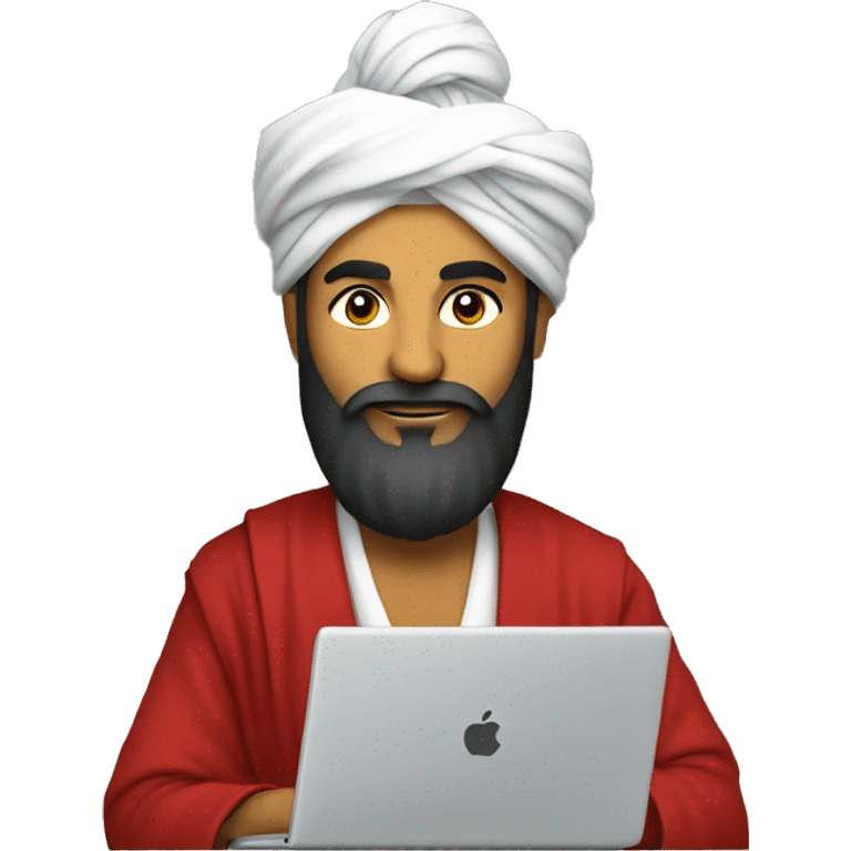 A caliph with turban and red clothes writing in a laptop emoji