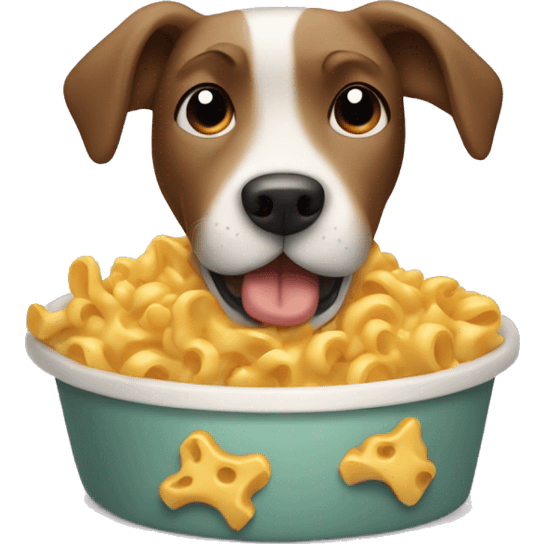 Dog eating macaroni and cheese emoji