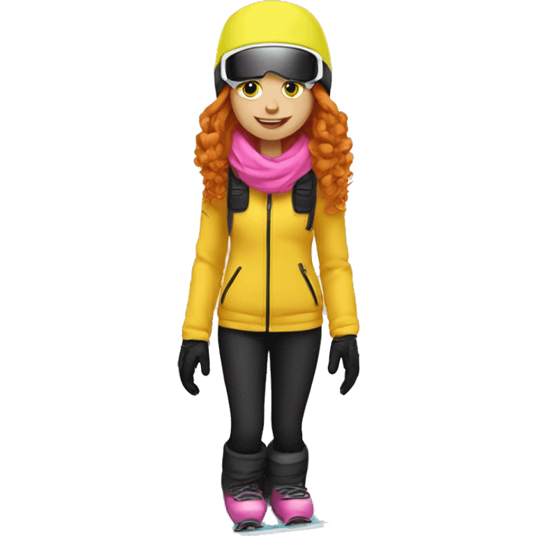 Ginger Girl yellow pants black pink jacket riding on snowboard  emoji