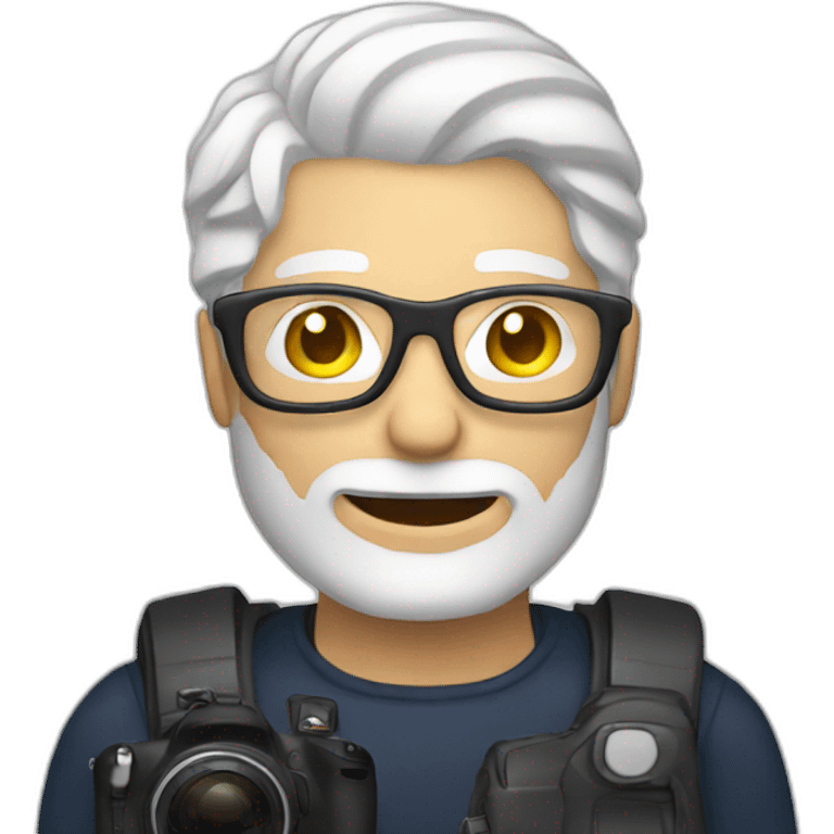 man with white hair holding a camera emoji