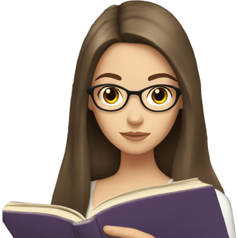 Brunette white girl with long hair reading a book emoji