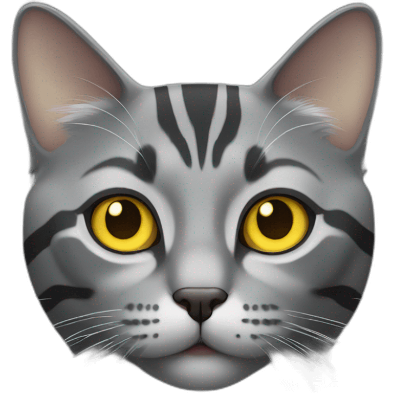 gray cat with yellow eyes and beautiful dark gray stripes emoji