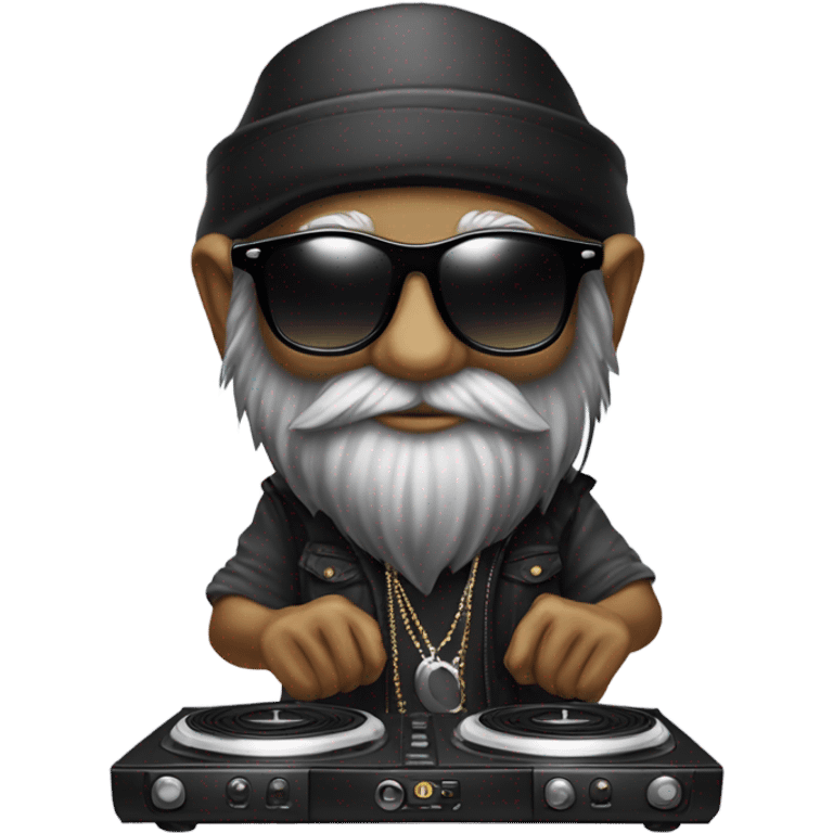 Vibey Dj gnome wih sunglasses ad turntables wearing black emoji