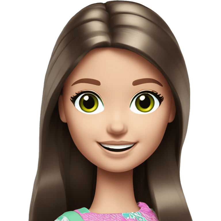 cheerful girl barbie long dark brown hair green eyes emoji