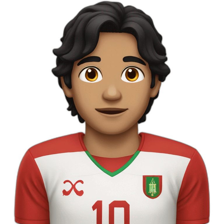 A boy with long black hair and Brown eyes and morocco jersey emoji