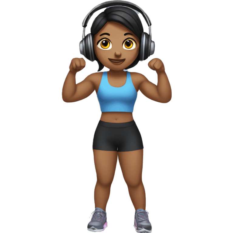 girl at the gym with black headphones  emoji