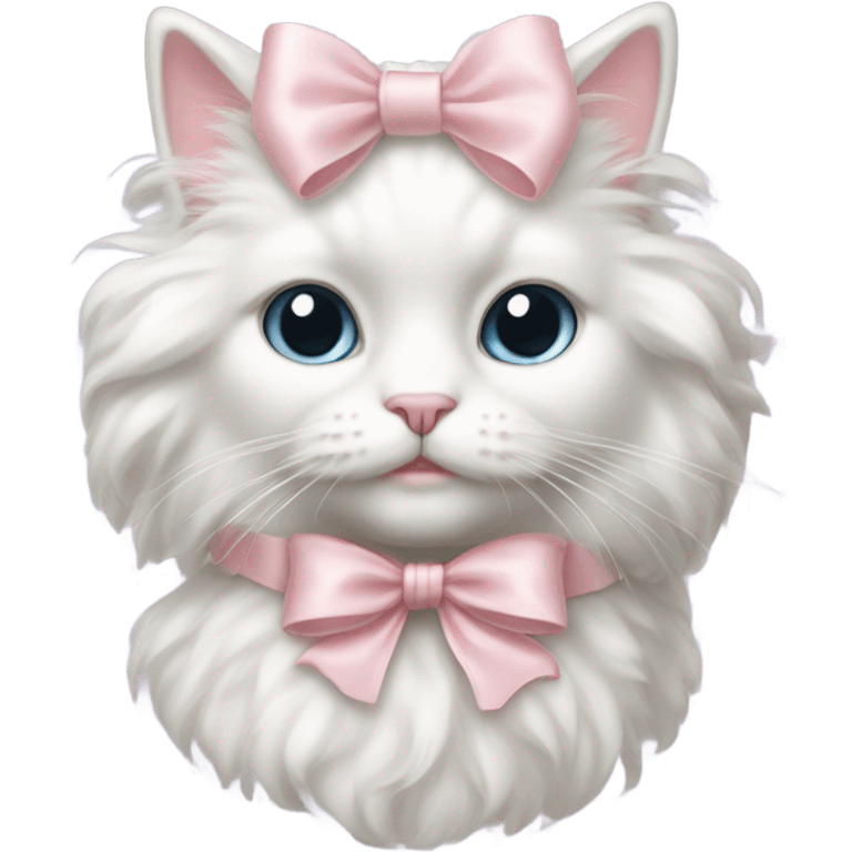 Fluffy white cat rococo with light pink bow realistic emoji