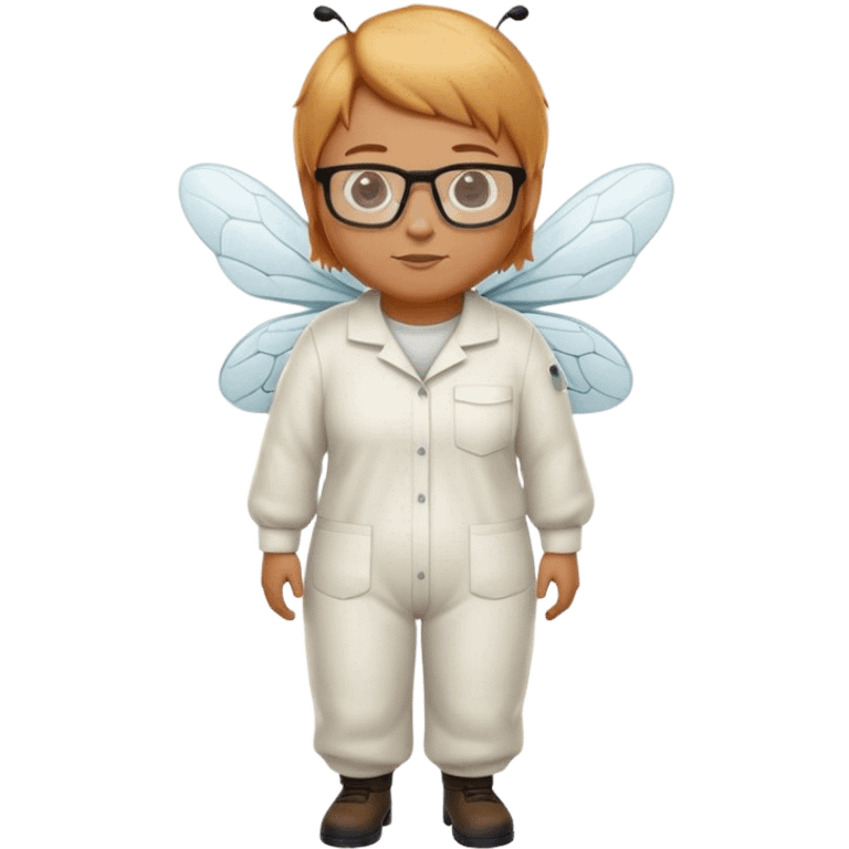 full body medium plus size bee keeper with  short light strawberry blonde hair and goatee wearing glasses  emoji