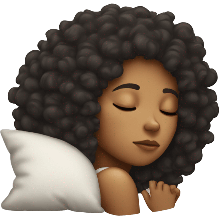 sleeping girl with dark long curly afro emoji